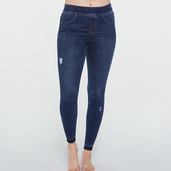 Spanx Distressed Denim High Rise Elastic Waist Jeggings
